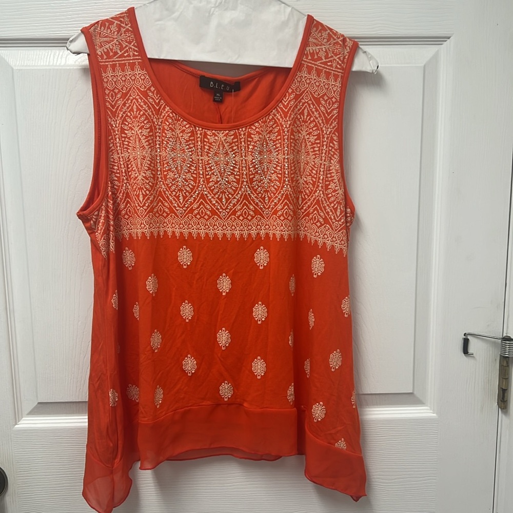 Ladies Orange Sleeveless Top BLEU with bling XL NWT